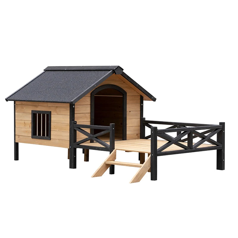 Outdoor Wood Cabin Kennel with Porch