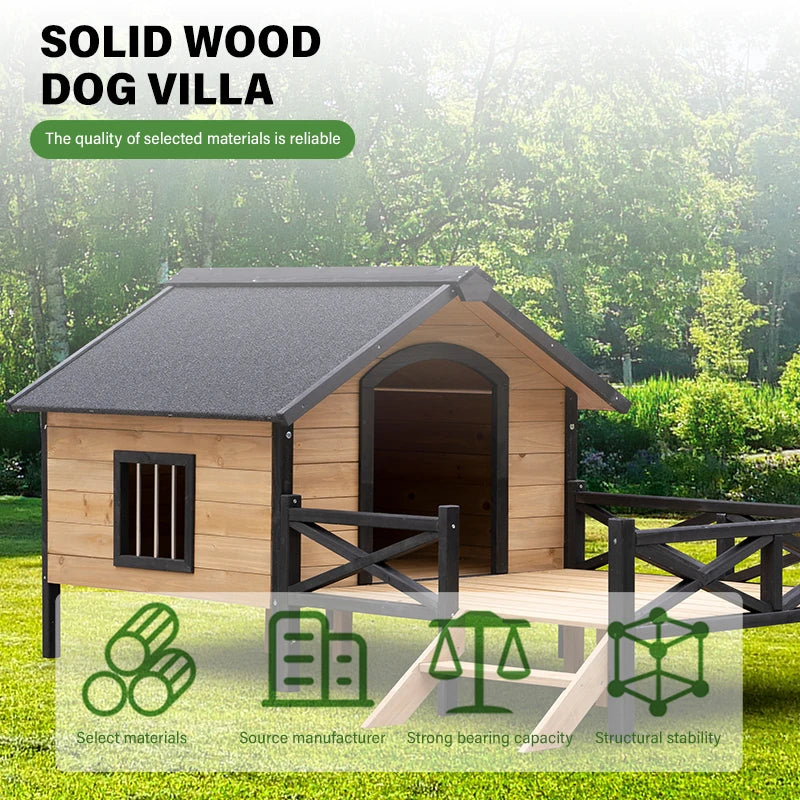 Outdoor Wood Cabin Kennel with Porch