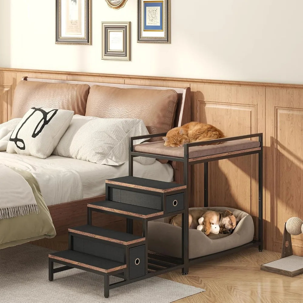 Pet Bunk Bed with Stairs and Storage