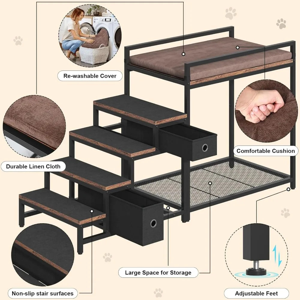 Pet Bunk Bed with Stairs and Storage