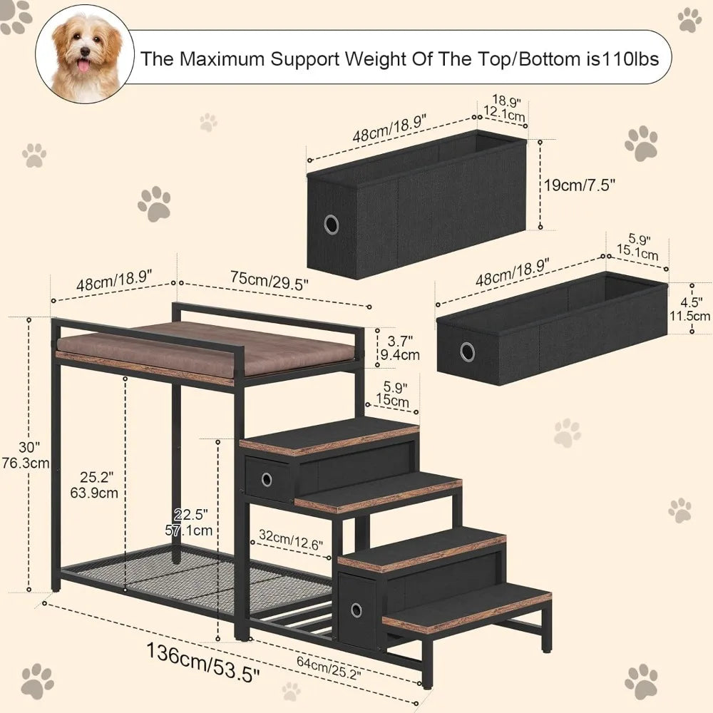 Pet Bunk Bed with Stairs and Storage