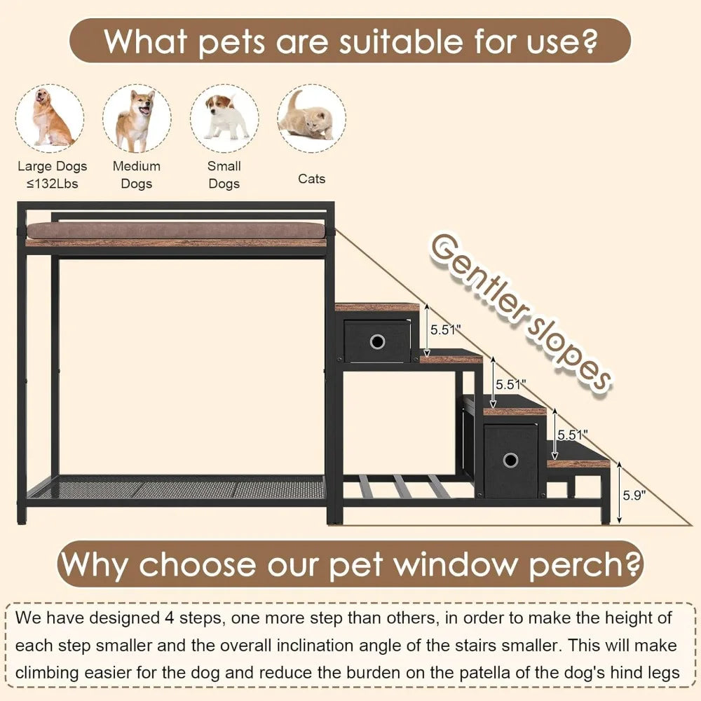 Pet Bunk Bed with Stairs and Storage