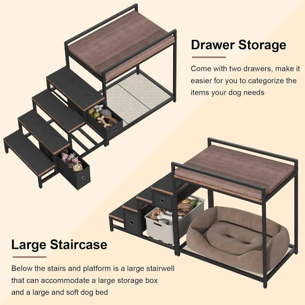 Pet Bunk Bed with Stairs and Storage