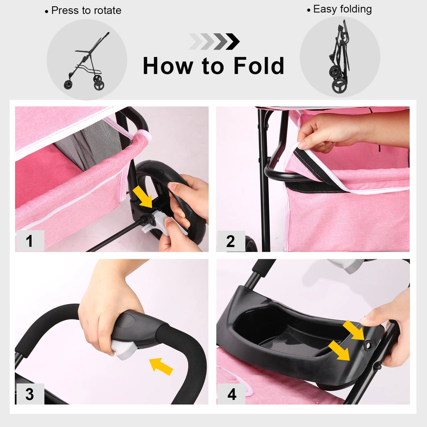 Three-Wheel Folding Pet Stroller with Storage Basket