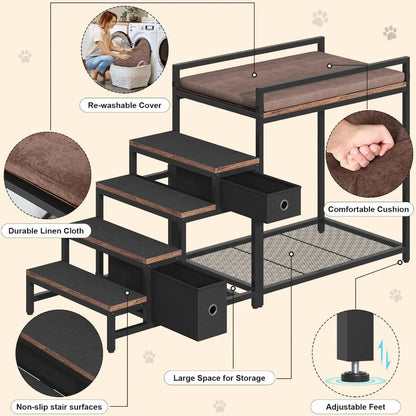 Pet Bunk Bed with Stairs and Storage
