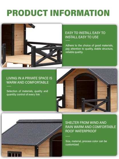 Outdoor Wood Cabin Kennel with Porch