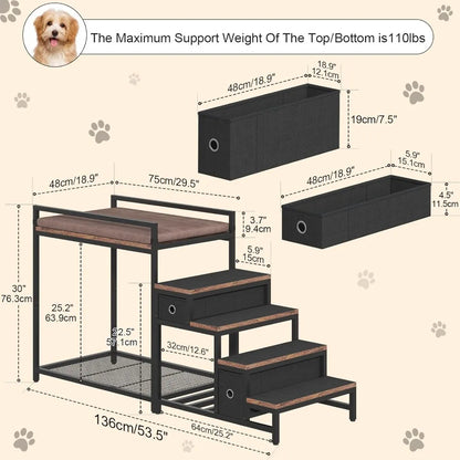 Pet Bunk Bed with Stairs and Storage