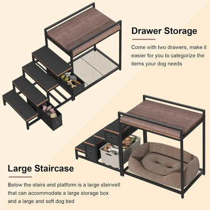 Pet Bunk Bed with Stairs and Storage